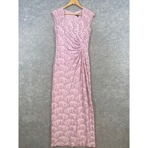 Tahari Arthur S. Levine Lace Maxi Gown Cap Sleeve Formal Dress Ruched Mauve Sz4